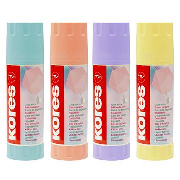 Клей-карандаш 40г Kores Pastel ассорти:розовый, желтый, фиолетовый ,мятный