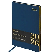 Еженедельник датированный 2026, БОЛЬШОЙ ФОРМАТ 210х297 мм, А4, BRAUBERG 'Iguana', под кожу, синий, 1