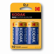 Батарейки алкалиновые КОМПЛЕКТ 2 шт., KODAK Max Super Alkaline, D (LR20, 13А), блистер, Б0005129
