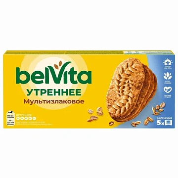 Печенье витаминизированное BELVITA 'Утреннее' со злаковыми хлопьями, 225 г, 9001212