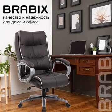 Кресло офисное BRABIX PREMIUM 'Strong HD-009', НАГРУЗКА до 200 кг, экокожа черная, ткань серая, 5319