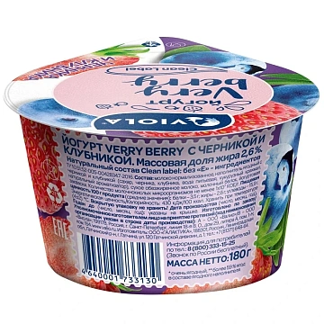 Йогурт Viola Very Berry черника-клубника 2.6%, 180г