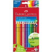 Карандаши цветные Faber-Castell 'Jumbo Grip', 12цв., трехгран., утолщен., заточен., картон, европодв