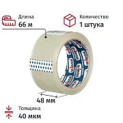 Клейкая лента упаковочная 48 мм х 66 м, прозрачная, толщина 40 микрон, UNIBOB 400, 29343