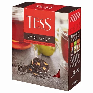 Чай TESS 'Earl Grey' черный с бергамотом с цедрой лимона, 100 пакетиков в конвертах по 1,8 г, 1251-0