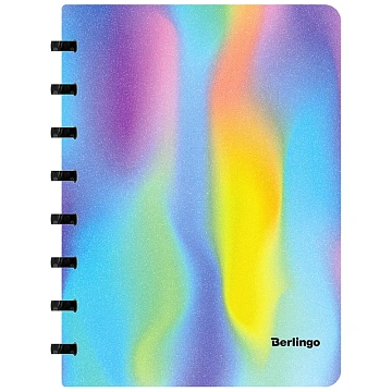 Бизнес-тетрадь А5+, 80л., Berlingo 'Gradient', глиттер-эффект, клетка, на кольцах, с возм. замены блока, 80г/м2, пластик. обложка 700мкм, линейка-закл