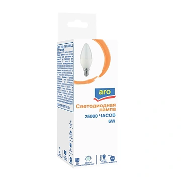 aro Лампа светодиодная E27 4000K Led 6Вт свеча