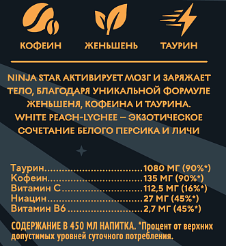 Энергетический напиток Ninja Star White Peach-Lychee, 450мл