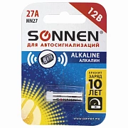 Батарейка SONNEN Alkaline, 27А (MN27), алкалиновая, для сигнализаций, 1 шт., в блистере, 451976