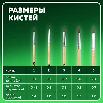 Кисти BRAUBERG, набор 5 шт. (пони, круглые № 1, 2, 3, 4, 5), блистер, 200222