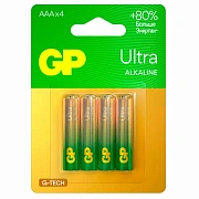 Батарейки КОМПЛЕКТ 4 шт., GP Ultra G-Tech, AAA (LR03, 24А), алкалиновые, мизинчиковые, 24AUA21-2CRSB