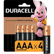 Батарейки КОМПЛЕКТ 4 шт., DURACELL Basic ОРИГИНАЛ, AAA (LR03, 24А), алкалиновые, мизинчиковые, MN 2400 AAA LR3