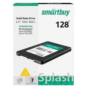 Твердотельный накопитель SSD SMARTBUY Splash 128GB, 2,5', SATA III, черный, SBSSD-128GT-MX902-25S3