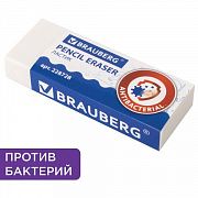 Ластик BRAUBERG 'АНТИБАКТЕРИАЛЬНЫЙ', 58х22х12 мм, белый, прямоугольный, картонный держатель, 228728