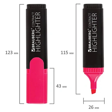 Текстовыделитель BRAUBERG 'Contract', РОЗОВЫЙ, линия 1-5 мм, 150392