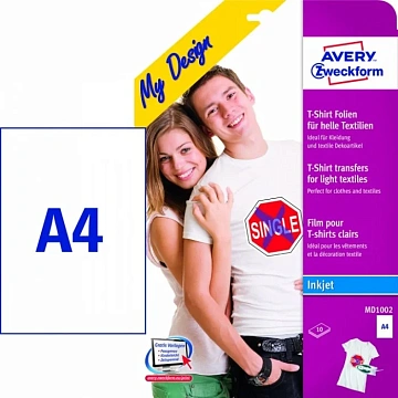 Пленка для ткани Avery Zweckform MD1002, 210x297мм, 10 листов, А4, для струйной печати