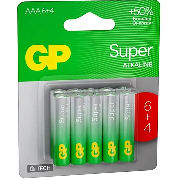 Батарейка GP Super AAA/LR03 24A6/4-2CR10/GP24AA216/4-2CRSBC10 10шт/уп(6+4)