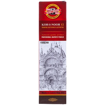 Карандаш чернографитный KOH-I-NOOR 1500, 1 шт., HB, корпус желтый, заточенный, 15000HB01170RU