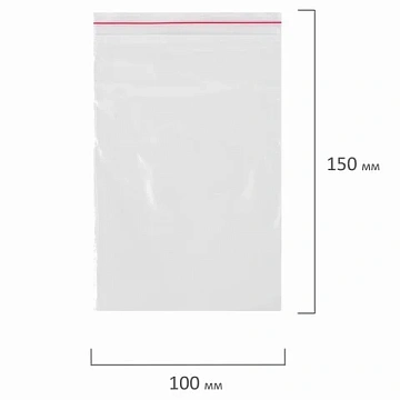 Пакеты с замком ZIP LOCK 'зиплок', комплект 100 шт., 100х150 мм, ПВД, толщина 35 микрон, BRAUBERG, 6