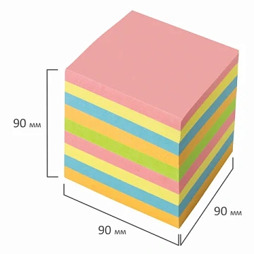 Блок для записей BRAUBERG проклеенный, куб 9х9х9 см, цветной, 129207
