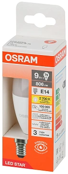 Лампа светодиодная Osram E14 9Вт свеча теплый белый