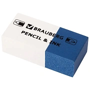 Ластик BRAUBERG 'PENCIL & INK', 39х18х12 мм, для ручки и карандаша, бело-синий, 229578