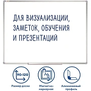 Доска магнитно-маркерная 90х120 см, алюминиевая рамка, ГАРАНТИЯ 10 ЛЕТ, STAFF, 235463