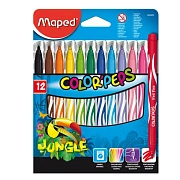 Фломастеры MAPED (Франция) 'Color'Peps Jungle', 12 цветов, смываемые, вентилируемый колпачок, 845420