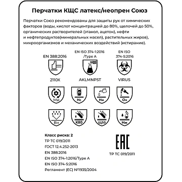 Перчатки латексно-неопреновые MANIPULA 'Союз', КЩС-1, хлопчатобумажное напыление, размер 8-8,5, M (средний), синие/желтые, LN-F-05