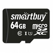 Карта памяти micro SDXC, 64 GB, SMARTBUY, 10 Мб/сек. (class 10), с адаптером, SB64GBSDCL10-01