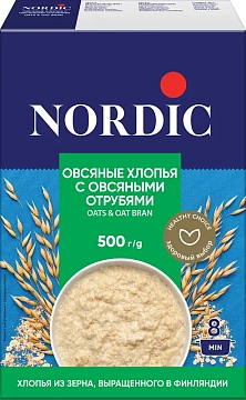 Хлопья овсяные Nordic с овсяными отрубями, 500г