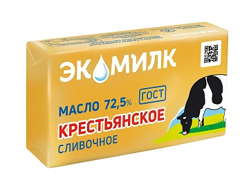 Масло сливочное Экомилк Крестьянское ГОСТ 72.5%, 160г