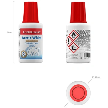 Корректирующая жидкость Erich Krause Arctic White 20мл, с кисточкой, быстросохнущая