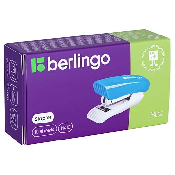 Мини-степлер №10 Berlingo 'Blitz' до 10л., пластиковый корпус, голубой