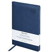 Еженедельник датированный 2026 БОЛЬШОЙ ФОРМАТ 210х297 мм, А4 BRAUBERG 'Favorite', под кожу, синий, 1