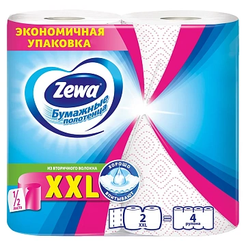 Бумажные полотенца Zewa XXL Dcor 2 слоя, 2 рулона 1/2 листа, 28м, белые
