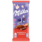 Шоколад Milka Клубника со сливками молочный, 80г