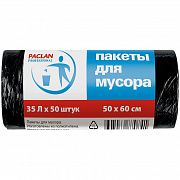 Мешки для мусора 35 л, черные, в рулоне 50 шт., ПНД, 6,2 мкм, 50х60 см, PACLAN 'Professional', 40303