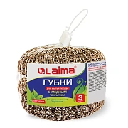 Губки (мочалки) медные, сетчатые, 3х15 г, КОМПЛЕКТ 3 шт., для посуды, гриля, плиты, LAIMA, 603104