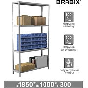 Стеллаж металлический BRABIX 'MS Plus-185/30-4', 1850х1000х300 мм, 4 полки, регулируемые опоры, 291104, S241BR153402
