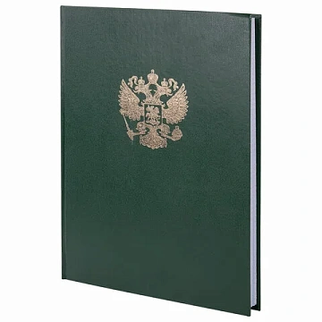 Книга учета 96 л., клетка, твердая, бумвинил, офсет, герб, А4 (200х290 мм), BRAUBERG, зеленая, 13027