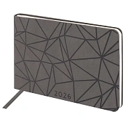 Еженедельник датированный 2026 МАЛЫЙ ФОРМАТ 105х160 мм, А6, BRAUBERG 'Imprint', тиснение, черный, 11