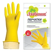Перчатки МНОГОРАЗОВЫЕ латексные ЛЮБАША 'ЭКОНОМ', хлопчатобумажное напыление, размер 9-10, XL (очень большой), желтые, вес 34 г, 603786