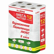 Полотенца бумажные 2-слойные, MegaPack (12 рулонов по 15 метров), LAIMA LUXE, 100% целлюлоза, 508744