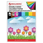 Цветная бумага А4 ТОНИРОВАННАЯ В МАССЕ, 40 листов 8 цветов, склейка, 80 г/м2, BRAUBERG, 210х297 мм