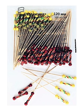 Пики Континентпак Мексика бамбуковые красные и желтые 12см, 100шт