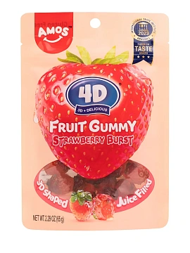 Мармелад жевательный Amos 4D клубничный, 65г