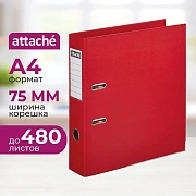 Папка-регистратор 75мм Attache, А4, красная, ПБП2, метал. угол, карман.кор