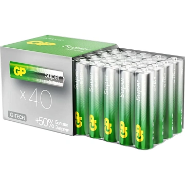 Батарейки КОМПЛЕКТ 40 шт., GP Super G-Tech AAA (LR03, 24А) алкалиновые, мизинчиковые, 24AA21-2CRSWC40