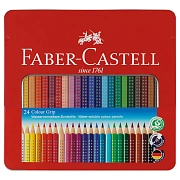 Карандаши цветные Faber-Castell 'Grip', 24цв., трехгран., заточен., метал. упак.